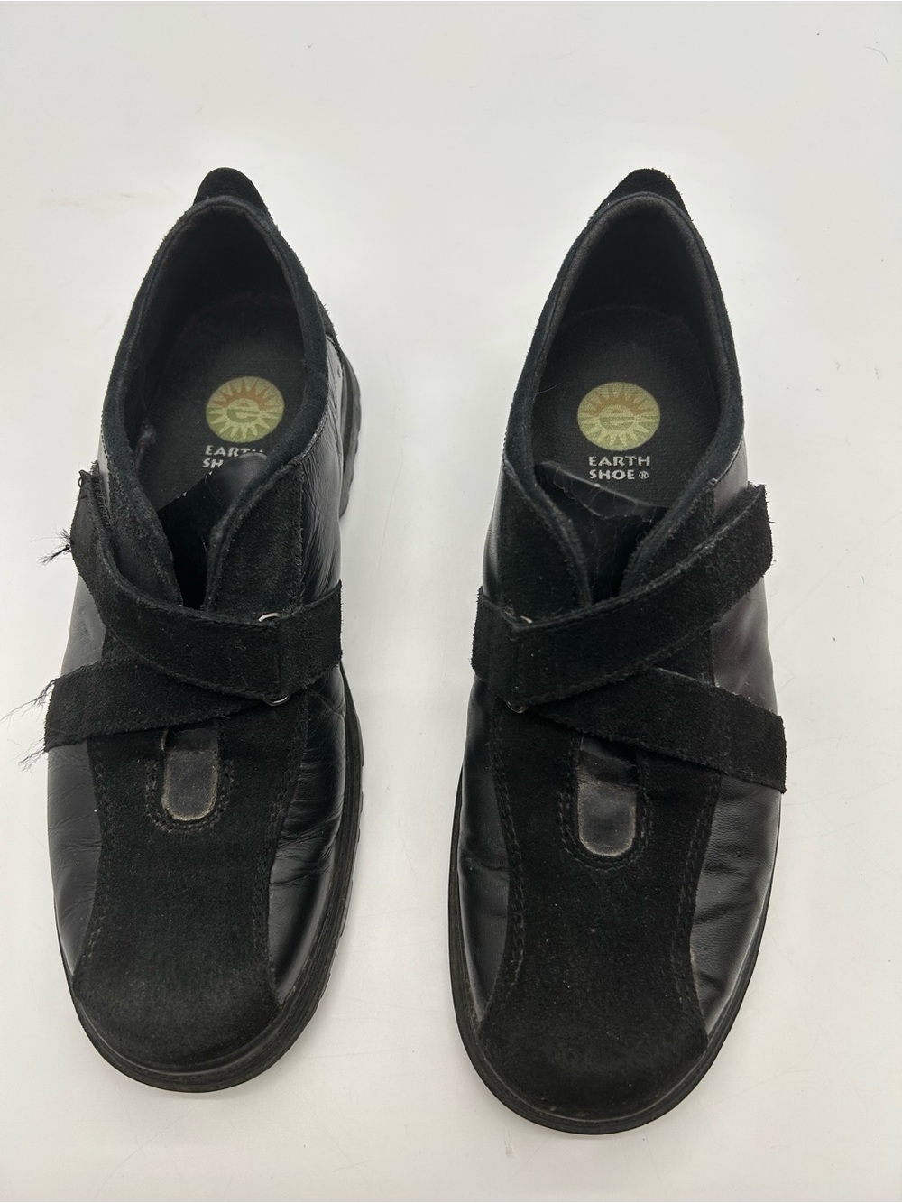 DREW Black Leather & Suede Strap Flats